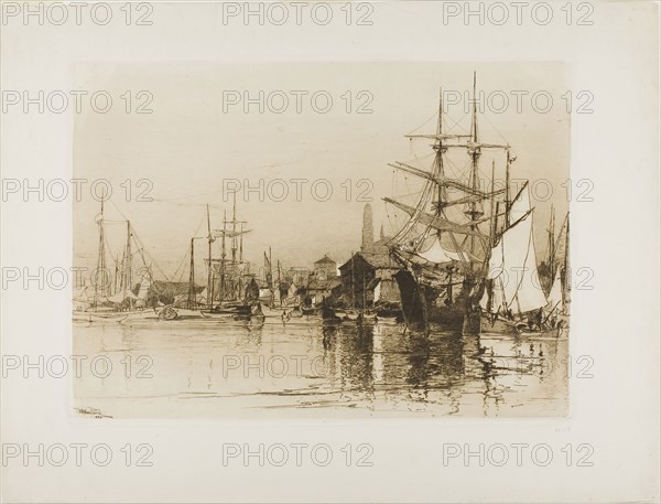The Inner Harbor, Gloucester, 1883, Stephen Parrish, American, 1846-1938, United States, Etching and aquatint on ivory wove paper, 243 x 338 mm (image), 247 x 346 mm (plate), 339 x 447 mm (sheet)