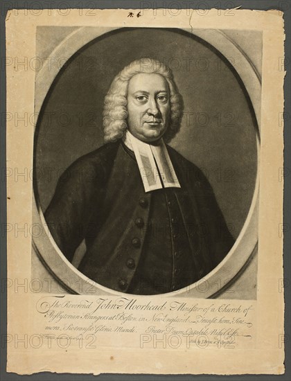 Reverend John Moorhead, 1751, Peter Pelham, English, active in United States, 1695–1751, United States, Mezzotint on tan laid paper, 340 x 242 mm (plate), 390 x 294 mm (sheet)