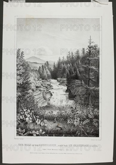 The Falls on the Amonoosuck, near the Mt. Washington House (Oakes’ White Mountain Scenery), 1848, I. Sprague (American, 19th century), published by Bufford’s Lithography, United States, Lithograph on white wove paper, 269 x 189 mm (image), 365 x 255 mm (sheet)