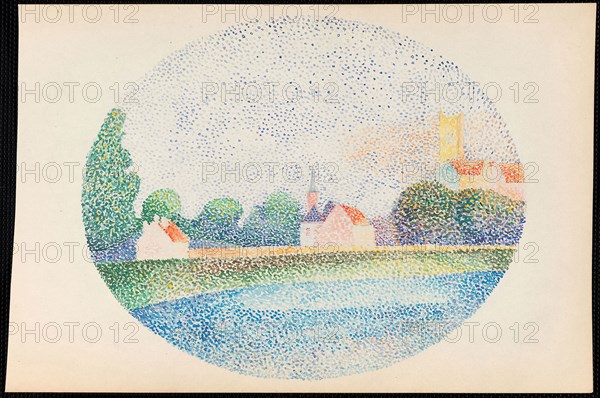 Morning on the Marne at Meaux, 1885/86, Albert Dubois-Pillet, French, 1846-1890, France, Watercolor, over traces of graphite, on cream wove paper, 169 × 254 mm
