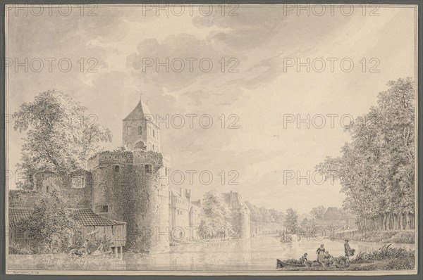 The City Walls of Utrecht by the Plompetoren, 1763, Paulus van Liender, Dutch, 1731-1797, Netherlands, Pen and black ink, with brush and gray wash, on ivory laid paper, 214 x 325 mm