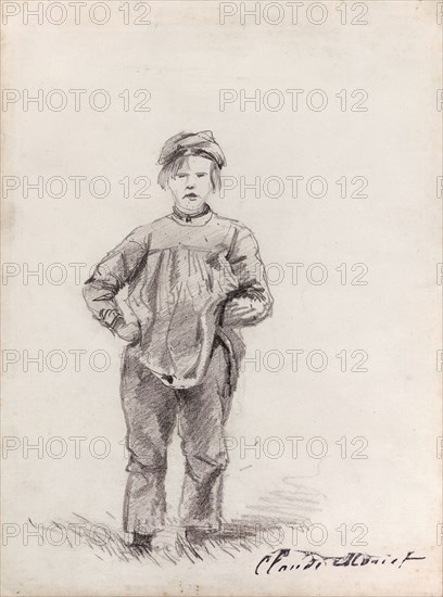 Boy in the Country, 1857, Claude Monet, French, 1840–1926, France, Graphite, with touches of erasing, on cream wove paper, 307 × 230 mm