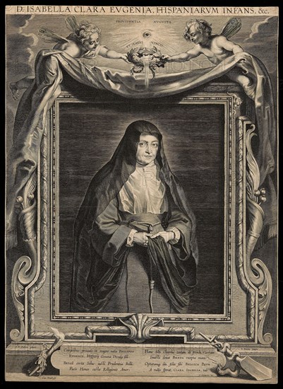Isabella Clara Eugenia (1566-1633), 1625/33, Paulus Pontius (Flemish, 1603-1658), after Peter Paul Rubens (Flemish, 1577-1640), Flanders, Engraving in black on cream laid paper, 590 × 432 mm (image/sheet, trimmed within platemark)