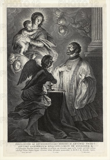 The Virgin and Child Appearing to Saint Francis Xavier, 1610/59, Schelte Adamsz. Bolswert (Dutch, active in Flanders, c. 1586–1659), after Gerard Seghers (Flemish, 1591–1651), Netherlands, Engraving in black on ivory laid paper, 388 x 278 mm (image), 423 x 285 mm (plate), 442 x 301 mm (sheet)
