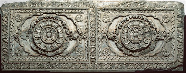 Architectural relief panel with floral design, Mughal period, 18th century, India, India, Slate, 52.2 x 133.8 x 3.3 cm (20 9/16 x 52 11/16 x 1 1/4 in.)