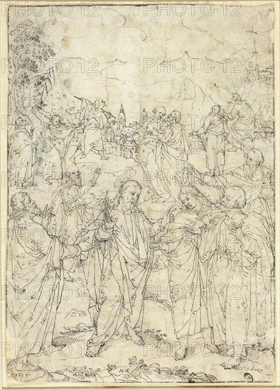Christ and the Apostles, c. 1625, Johannn Mathias Kager, German, 1566–1634, Germany, Pen and black ink on ivory laid paper, 282 × 200 mm