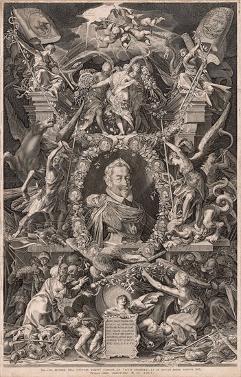 Portrait of Emperor Matthias, 1614, Aegidius Sadeler, Flemish, c. 1570-1629, Flanders, Engraving in black on ivory laid paper, 652 × 417 mm (image), 682 × 426 mm (plate), 683 × 467 mm (sheet)