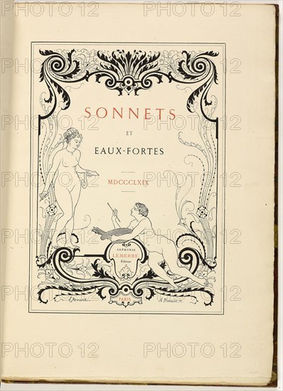 Sonnets et eaux-fortes, 1869, Jean-Baptiste-Camille Corot (French, 1796-1875), Jean François Millet (French, 1814-1875), Édouard Manet (French, 1832-1883), Léon Gaucherel (French, 1816-1886), Emile Levy (French, 1826-1890), Edmond Morin (French, 1824-1882), Felix Henri Giacomotti (French, 1828-1909), Celestin Nanteuil (French, 1813-1873), Armand Queyroy (French, 1830-1893), Gustave Doré (French, 1832-1883), Charles Courtry (French, 1846-1897), Jules Jacques Veyrassat (French, 1828-1893), Joseph-Victor Ranvier (French, 1832-1896), George James Howard (English, 1843-1912), Gustave Adolphe Jundt (French, 1830-1884), Jean Léon Gérôme (French, 1824-1904), Hendrik Leys (Belgian, 1815-1869), Félix Élie Régamey (French, 1844-1907), Edwin Edwards (English, 1823-1879), Claudius Popelin (French, 1825-1892), Francis Seymour Haden (English, 1818-1910), Tancrède Abraham (French, 1836-1895), Maurice Emmanuel Lansyer (French, 1835-1893), François Louis Français (French, 1814-1897), Jules Héreau (Frenc...