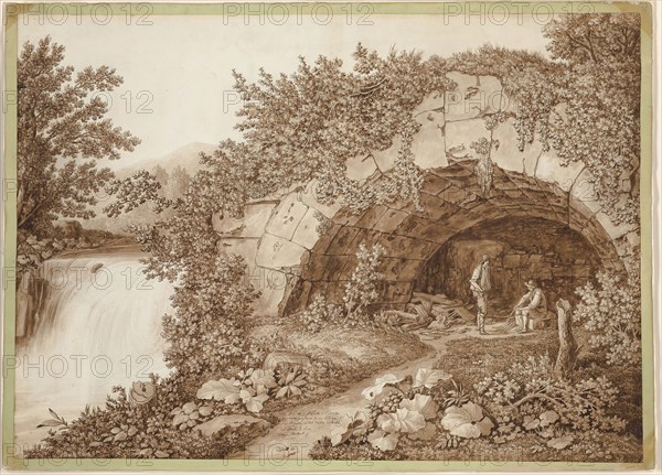 The Bridge of San Paolo, 1793, Jacob Philipp Hackert, German, 1737-1807, Germany, Pen and brown ink and brush and various brown washes over graphite on ivory laid paper, 560 × 770 mm
