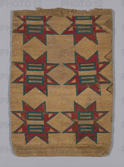 Storage bag, c. 1850/70, United States, Pacific Northwest region, United States, Bast fiber, 2 strand weft-twining, with wool and cornhusk, supplementary weft-twining (false-embroidery), 57.8 x 40.3 cm (22 3/4 x 15 7/8 in.)