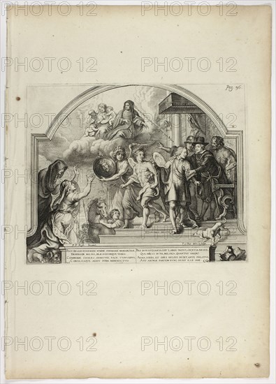 Philip IV Appointing Prince Ferdinand Governor of the Netherlands, plate 25 from Casperius Gevartius, Pompa Introitus Honori Serenissimi Principis Ferdinandi (Triumphal Entry of the Most Serene and Honorable Cardinal-Infante Ferdinand), 1642, Theodoor van Thulden (Flemish, c. 1606-1669), after Peter Paul Rubens (Flemish, 1577-1640), Flanders, Engraving, with etching and plate tone, in black on cream laid paper, 269 × 334 mm (plate), 556 × 396 mm (sheet)