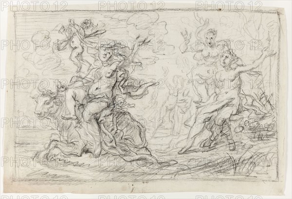 The Rape of Europa, 1635/40, Cornelis Schut, Flemish, 1597-1655, Flanders, Black chalk, with touches of white chalk, on ivory laid paper, 263 × 389 mm