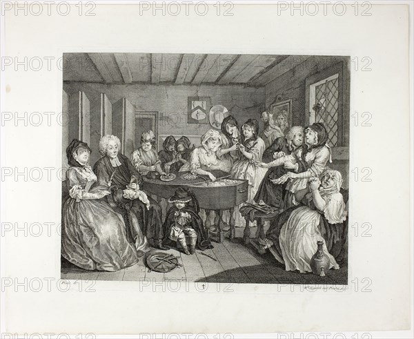 Plate six, from A Harlot’s Progress, 1732, William Hogarth, English, 1697-1764, England, Engraving in black on ivory laid paper, 302 × 379 mm (image), 319 × 388 mm (plate), 437 × 535 mm (sheet)
