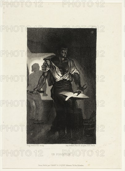 The Blacksmith, 1833, Eugène Delacroix, French, 1798-1863, France, Etching and aquatint in black on off-white wove paper, 158 × 95 mm (image), 227 × 163 mm (sheet, sight)