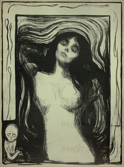 Madonna, 1895, Edvard Munch, Norwegian, 1863-1944, Norway, Lithograph in black on green wove paper, 596 x 442 mm (image), 616 x 460 mm (sheet, sight)