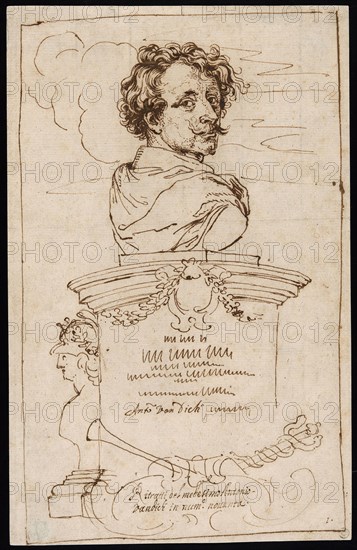 Frontispiece from the Iconography, late 17th century, Unknown Artist (Italian, 17th century), after Anthony Van Dyck (Flemish, 1599-1641), Italy, Pen and iron gall ink on cream laid paper, 299 x 190 mm