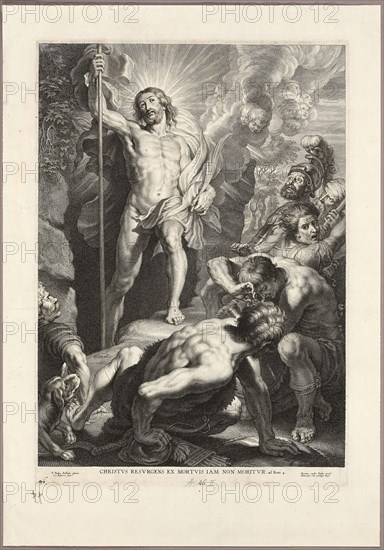The Resurrection of Christ, 1630/45, Schelte Adamsz. Bolswert (Dutch, active in Flanders, c. 1586–1659), after Peter Paul Rubens (Flemish, 1577–1640), published by Martin van den Enden (Flemish, 1605–1673), Netherlands, Engraving in black on ivory laid paper, 405 x 295 mm (image), 428 x 301 mm (plate), 520 x 363 mm (sheet)