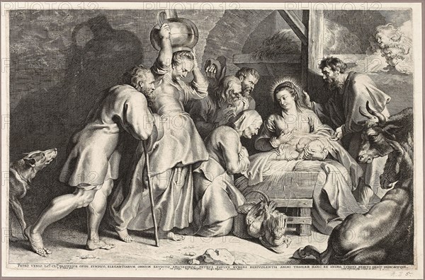 Adoration of the Shepherds, 1620, Lucas Vorsterman (Flemish, 1595-1675), after Peter Paul Rubens (Flemish, 1577–1640), Flanders, Engraving in black on ivory laid paper, 278 × 438 mm (image), 285 × 443 mm (plate), 299 × mm 456 (sheet)
