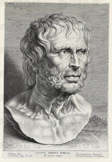 Seneca, 1638, Lucas Vorsterman (Flemish, 1595-1675), after Peter Paul Rubens (Flemish, 1577–1640), Flanders, Engraving in black on ivory laid paper, 297 × 203 mm (image/plate/sheet)
