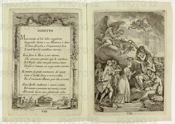 Plate 8, from Nella Venuta, 1764, Franz Edmund Weirotter (Austrian, 1730–1771), after Etienne de Lavallée-Poussin (French, 1735–1802), France, Two etchings in black on ivory laid paper, folded, 140 × 97 mm (left plate), 138 × 98 mm (right plate), 154 × 225 mm (sheet, unfolded)
