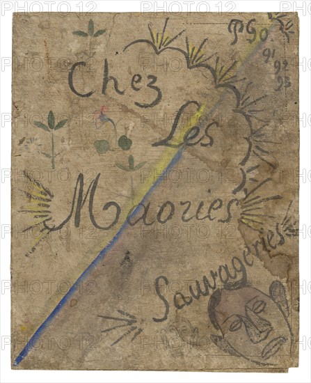 Chez les Maories: Sauvageries (At Home with the Maori: Savage Things), 1893, Paul Gauguin, French, 1848-1903, France, Watercolor, with traces of black crayon and graphite, on tapa, partially laid down on cream wove paper, 328 × 265 mm (closed), 328 × 530 mm (open)