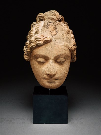 Head of an Adorant, 4th/5th century, Afghanistan or Pakistan, Ancient region of Gandhara, Gandhara, Stucco, 24.1 × 16.8 × 18.2 cm (9 1/2 × 6 5/8 × 7 1/8 in.)