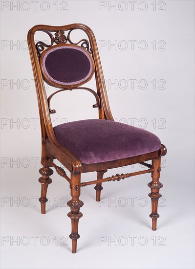 Dining Chair, c. 1870, Theophil Hansen, Danish, 1813-1891, Vienna, Walnut and beech with modern velvet upholstery, 89.2 × 46.4 × 61 cm (35 1/8 × 18 1/4 × 24 in.)