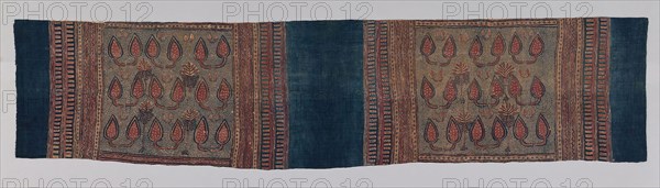 Heirloom Textile, 17th century (?), India, Gujarat, Found in the Toraja area of Sulawesi, Indonesia, India, Cotton, plain weave, block printed and resist dyed, 397.5 x 93 cm (156 1/2 x 36 5/8 in.)