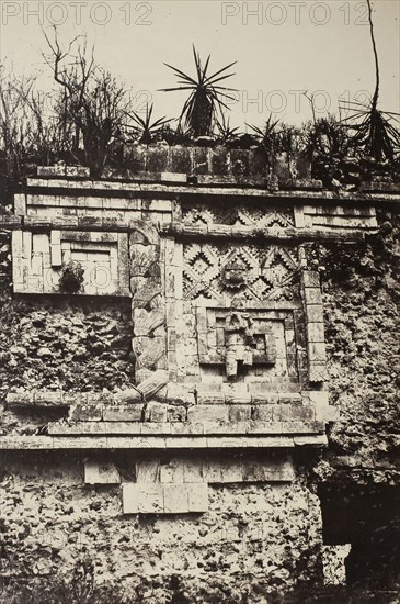 Uxmal, Indian Bas Relief, Nun’s Palace  (Uxmal, Bas Relief de l’Indien, Palais des Nonnes), 1860, Désiré Charnay, French, 1828-1915, Not printed by the artist., Albumen print, plate 44 from the album "Cités et Ruines Américaines, Gide Paris" (1863), 40 × 27 cm