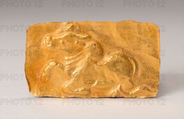 Votive Plaque with Bull, 13th/14th century, Indonesia, Java, Java, Gold worked in repoussé, 4.5 x 7.7 cm (1 1/34 x 3 in.)