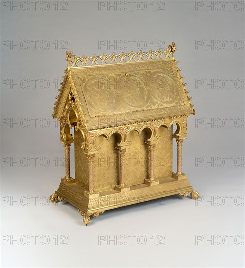 Reliquary, c. 1851, Eugène Emmanuel Viollet-le-Duc, French, 1814-1879, Made by Louis Bachelet, Paris, 1851–c. 1880, Paris, Gilt bronze over wooden support, 88 × 74.2 × 43.2 cm (34 5/8 × 29 1/4 × 17 in.)