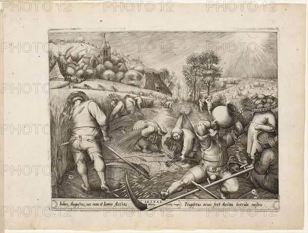 Summer, from The Four Seasons, 1570, Pieter van der Heyden (Flemish, c. 1530–after 1584), after Pieter Bruegel, the elder (Flemish, 1525/30–1569), published by Hieronymus Cock (Flemish, c. 1510–1570), Flanders, Engraving with etching in black on ivory laid paper, 224 × 284 mm (image), 225 × 295 mm (plate), 283 × 379 mm (sheet)