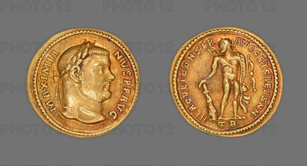 Aureus (Coin) Portraying Emperor Maximianus Herculius, 303, Roman, minted in Trier, Germany, Gold, 1.8 cm, 5.25 g
