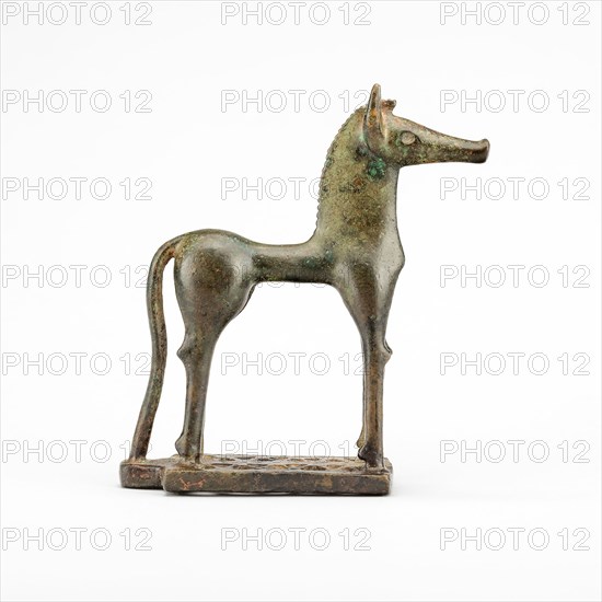 Statuette of a Horse, 750/730 BC, Greek, Bronze, 9.2 × 8.2 × 2.6 cm (3.6 × 3.2 × 1 in.)