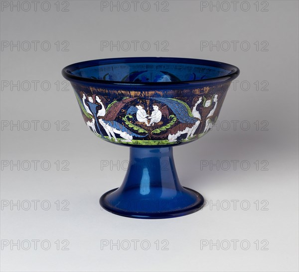 Footed Bowl, c. 1490, Italian, Venice, Venice, Blue glass, enamel, and gilding, 16.5 × 20.8 cm (6 1/2 × 8 3/16 in.)