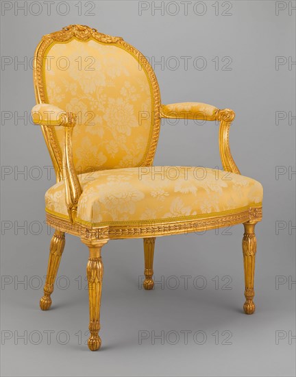 Armchair, 1770/75, Attributed to Thomas Chippendale, English, 1718-1779, London, England, Giltwood and modern upholstery, 96.5 × 67.3 × 73.7 cm (38 × 26 1/2 × 29 in.)