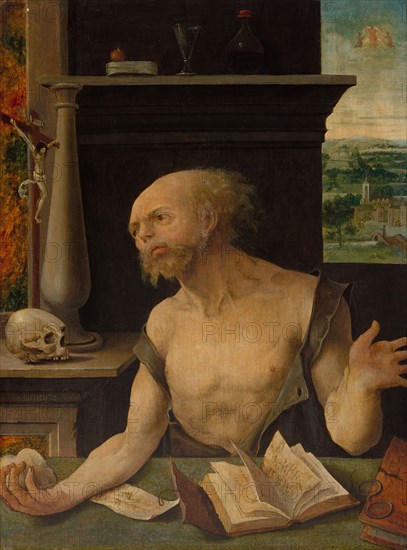 Saint Jerome in Penitence, 1525/30, Master of the Lille Adoration, Netherlandish, active about 1520-40, Oil on panel, 34.2 × 25.3 cm (13 1/2 × 10 in.)
