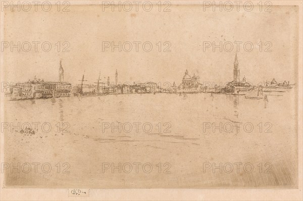 Salute Dawn, 1879/80, James McNeill Whistler, American, 1834-1903, United States, Etching and drypoint in dark brown on cream laid paper, 126 x 202 mm (primary support), 270 x 330 mm (secondary support)