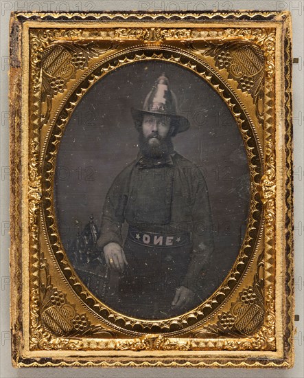 Fireman, 1850/60, Photographer unknown, American, 19th century, United States, Daguerreotype, 8.8 x 6.7 cm (plate, sight), 12 x 9.4 x 1 cm (case)