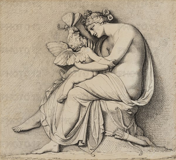 Venus and Cupid, 1789, John Deare, English, 1759-1798, England, Pen and black ink on cream laid paper, 276 × 304 mm