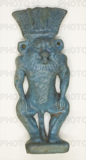Amulet of the God Bes, Third Intermediate Period–Late Period (about 1069–332 BC), Egyptian, Egypt, Faience, 4.8 × 1.9 × 1 cm (1 7/8 × 3/4 × 3/8 in.)