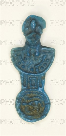 Amulet of a Menat Counterpoise with Lion-headed Goddess, Third Intermediate Period–Late Period, Dynasties 25–26 (about 747–525 BC), Egyptian, Egypt, Faience, 2.7 × 1.3 × 0.3 cm (1 1/16 × 1/2 × 1/8 in.)