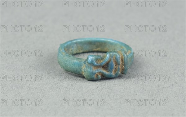 Ring: Head of Hathor, New Kingdom, Dynasty 18 (about 1390 BC), Egyptian, Egypt, Faience, W. 0.5 cm (3/16 in.), diam. 1.6 cm (5/8 in.)