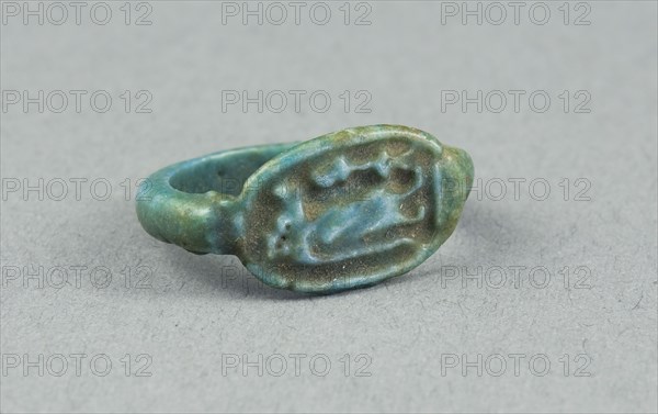 Ring: Figure of Tawaret (Thoeris), with sa (protection) sign, New Kingdom, Dynasty 18 (about 1390 BC), Egyptian, Egypt, Faience, W. 1 cm (3/8 in.), diam. 2.1 cm (13/16 in.)