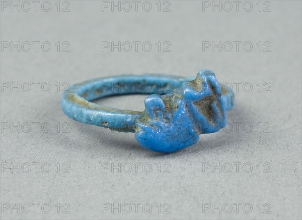 Ring: Figure of Seated Baboon (Thoth), New Kingdom, Dynasty 18 (about 1390 BC), Egyptian, Egypt, Faience, W. 1 cm (3/8 in.), diam. 2.5 cm (1 in.)