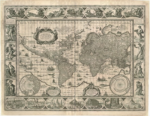 Map, Nova totius terrarum orbis geographica ac hydrographica tabula auct. Guiljelmo Blaeuw J.a vanden Ende sculpsit, Willem Jansz Blaeu (1571-1638), Josua van den Ende, Copperplate print