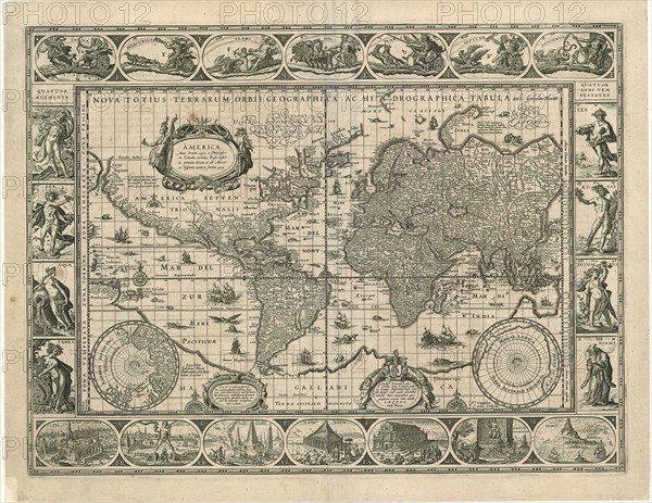 Map, Nova totius terrarum orbis geographica ac hydrographica tabula auct. Guiljelmo Blaeuw J.a vanden Ende sculpsit, Willem Jansz Blaeu (1571-1638), Josua van den Ende, Copperplate print