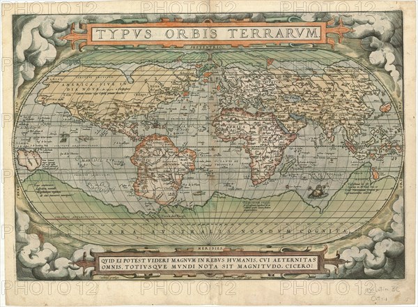 Map, Typus orbis terrarum Franciscus Hogenbergus sculpsit, Frans Hogenberg (1535-1590), Abraham Ortelius (1527-1598), Copperplate print