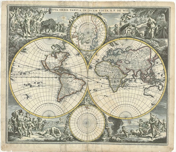 Map, Nova orbis tabvla in lvcem edita A. F. de Wit, Frederick de Wit (1630-1706), Copperplate print
