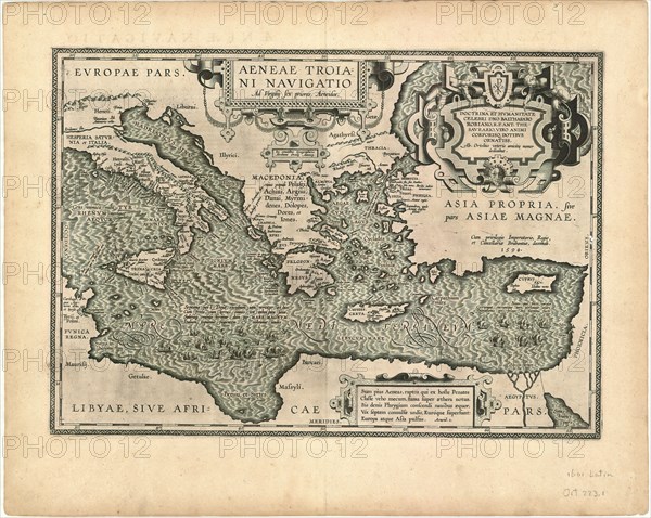Map, Aeneae Troiani Navigatio Ad Virgilij sex priores Aeneidos, Abraham Ortelius (1527-1598), Copperplate print
